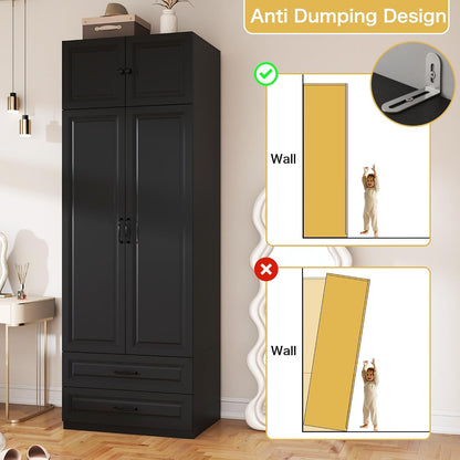 Black Armoire Wardrobe Closet with 2 Drawers: 89" H x 31.5" W
