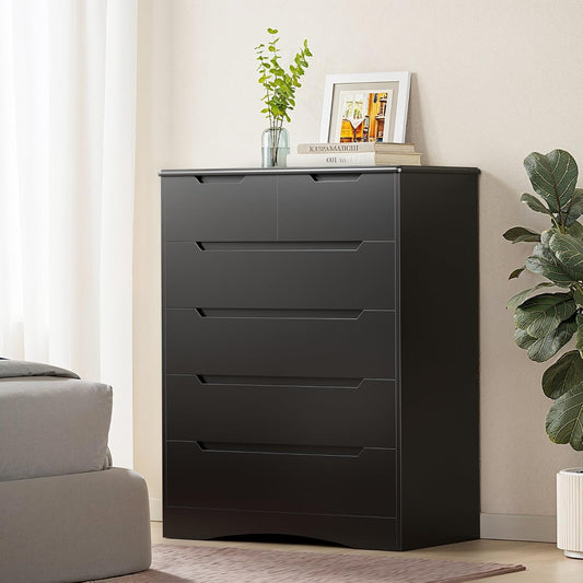 Gizoon Tall 6 Drawer Dresser, Black Bedroom Chest of Drawers Cabinet