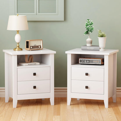 JSB Farmhouse Nightstand Set of 2 with 2 Drawers, Open Shelf for Bedroom