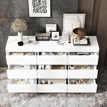 9 Drawer Dresser for Bedroom with Deep Drawers, Large Floor Wood Dressers & Chest of Drawers Handle Free, Modern White Long Dressers for Closet Living Room, Euro Slide (63"W x 15.7"D x 31.5"H)