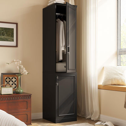 MEISSALIVVE Armoire Wardrobe Closet with 2 Door & 3 Drawers, 74.8" Large Wardrobe Cabinet with Hanging Rod, Freestanding Modern Bedroom Armoire Storage Cabinet, Black