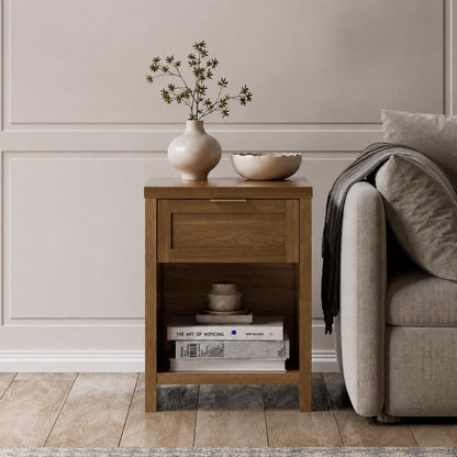 Walsham Nightstands Set of 2, XL Farmhouse Bedside Table, Special Walnut