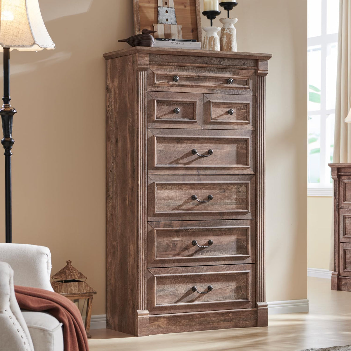 Aitjunz Farmhouse 46" Tall 5 Drawers Dresser for Bedroom, Antique White