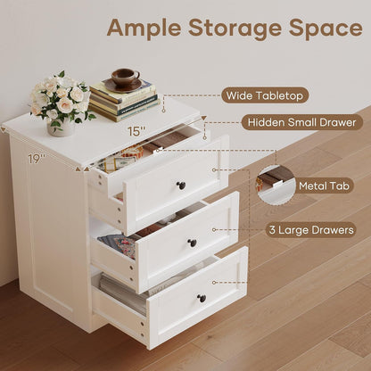 wanan Nightstands Set of 2 with Hidden Drawer, White