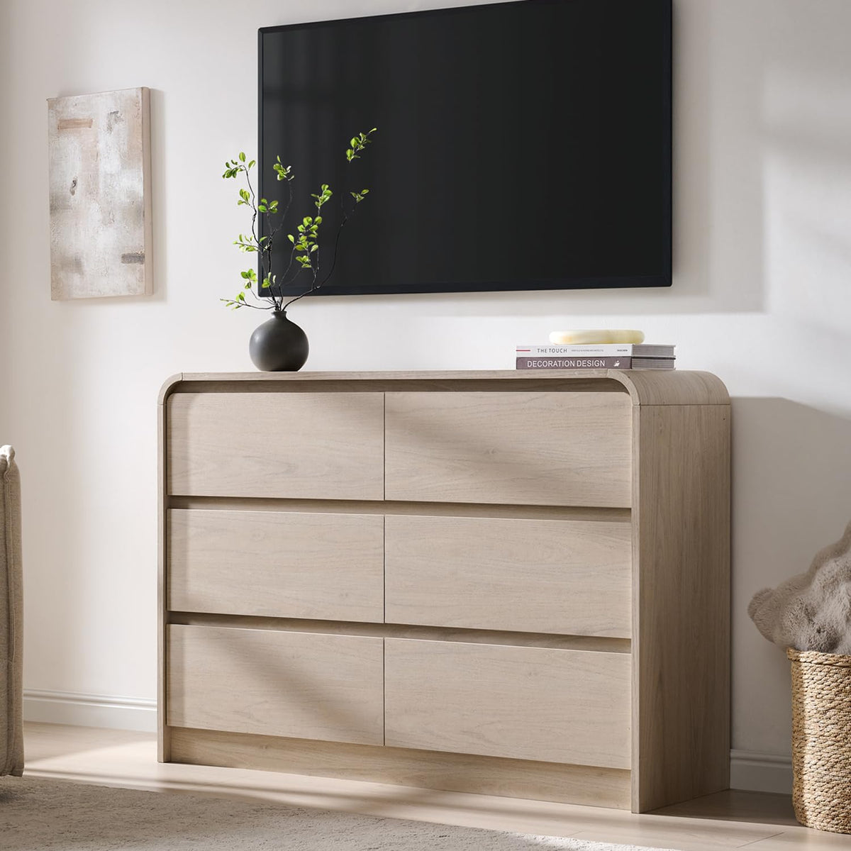 Aitjunz Modern 7 Drawers Dresser for Bedroom, 55" Tall Dresser, Natural Oak