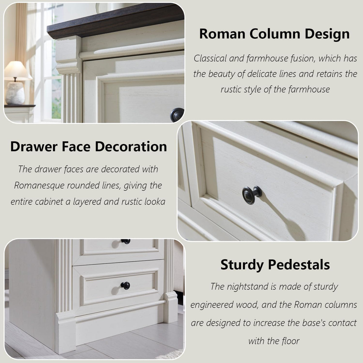 Aitjunz Farmhouse 46" Tall 5 Drawers Dresser for Bedroom, Antique White