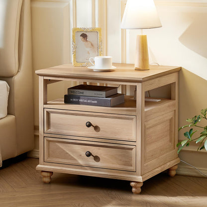 Joaxswe 24" Wide Farmhouse Night Stand Set of 2,Large End Table with 3 Drawers & Metal Handle,Wood Dresser for Bedroom,Bed Side Table Chest of Drawers Cabinet,Natural Nightstand for Living Room,Closet