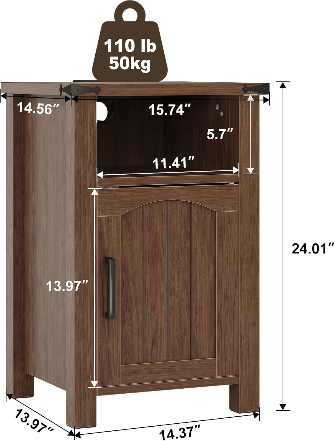 Decofy Farmhouse Nightstand with Charging Station, Set of 2,Walnut