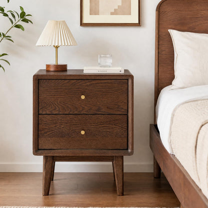 Solid Oak Wood Nightstand Set of 2, Natural Wood Nightstand with 2 Drawers, Mid Century Modern Night Stand, Wood Bedside Table Set of 2, Small Night Stand for Bedroom(19.69" H)