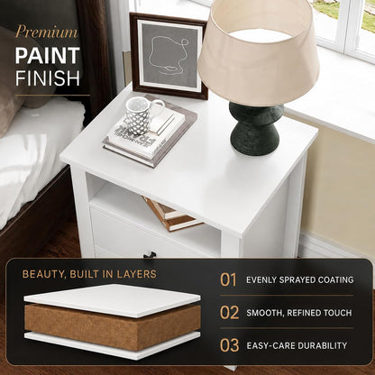JSB Farmhouse Nightstand Set of 2 with 2 Drawers, Open Shelf for Bedroom