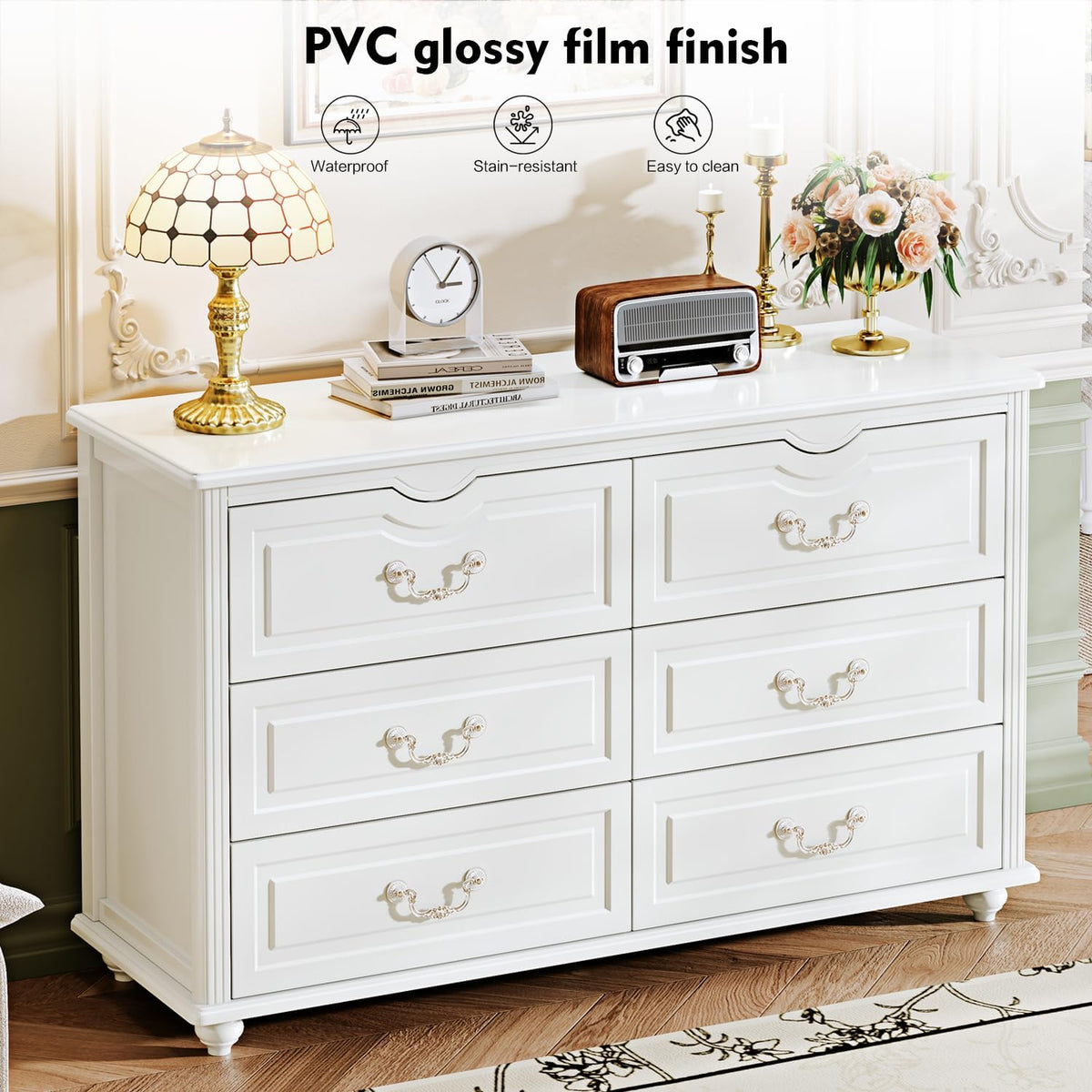 Chrangmay Modern Chest of Drawers with 6 Drawers,Deep Drawers,Clothes Organizer,Large Storage Cabinet for Living Room, Bedroom,Hallway,with Anti-Tipping Device,White