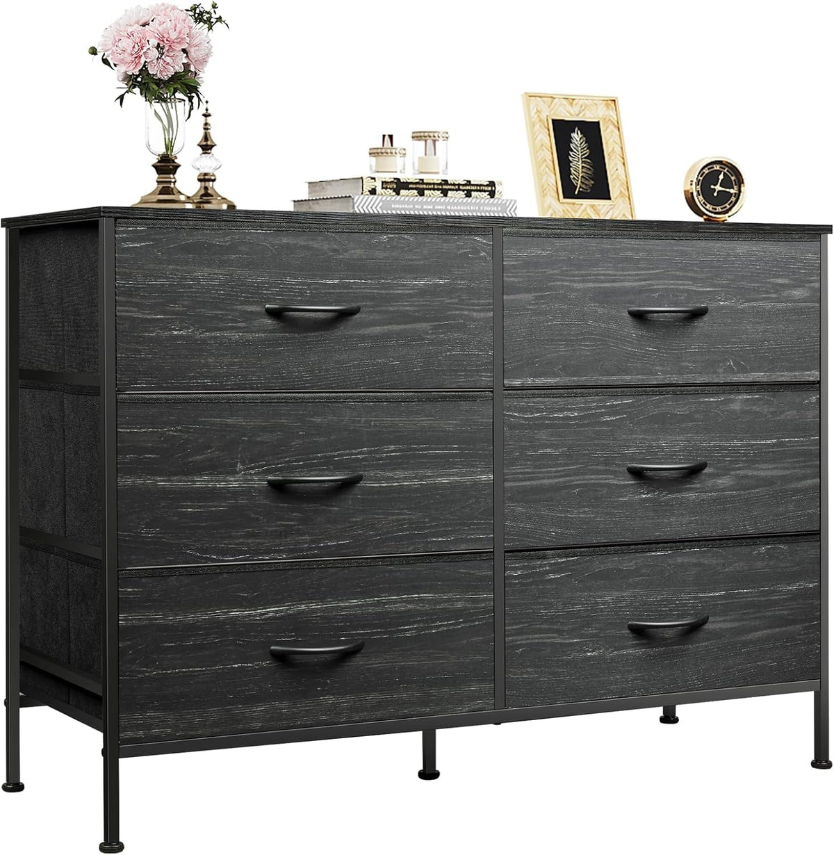 WLIVE Dresser for Bedroom with 6 Fabric Drawers, Rustic Brown