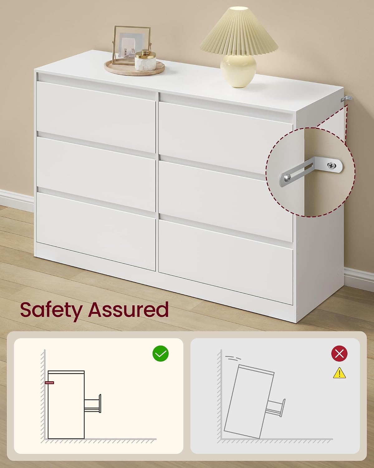 VASAGLE Modern 6-Drawer Dresser, Clothes Storage Cabinet