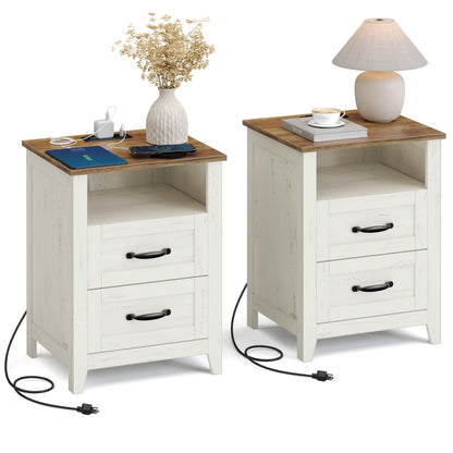 VASAGLE Set of 2 Nightstands with 2 Drawers and Charging Station