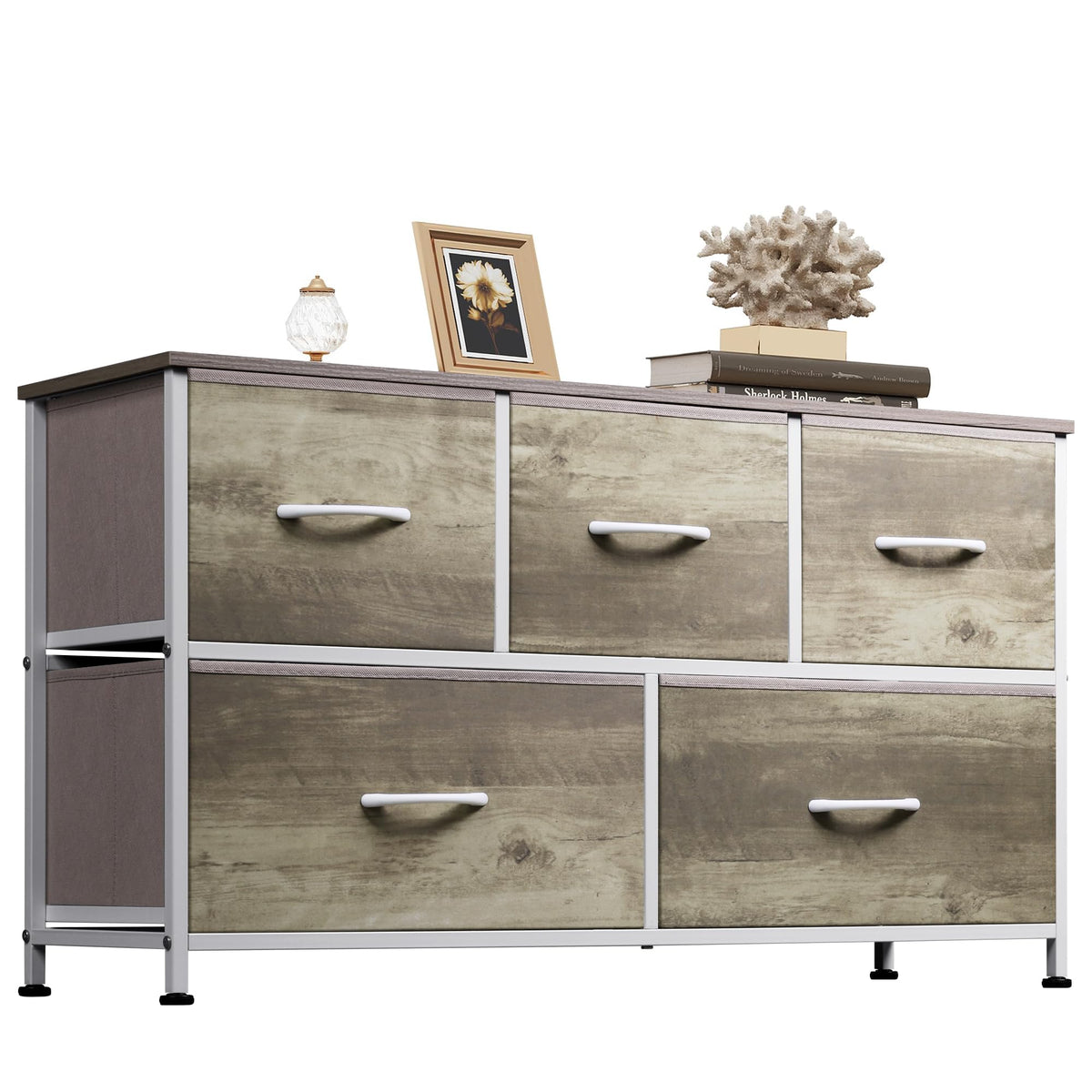 WLIVE Wide Dresser for Bedroom, 5 Drawer Chest of Drawers, Dark Grey