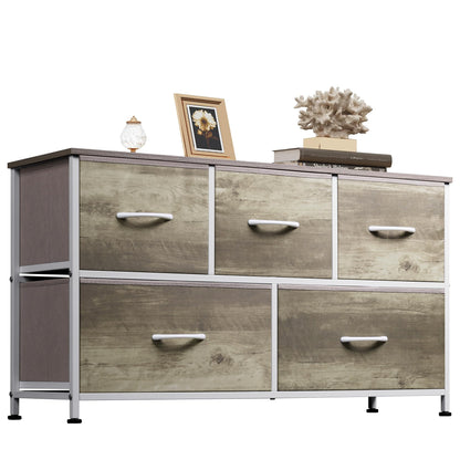 WLIVE Wide Dresser for Bedroom, 5 Drawer Chest of Drawers, Dark Grey