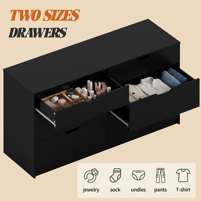 Furmax Dresser for Bedroom with 6 Drawers, 47.2" Modern Dressers, Black