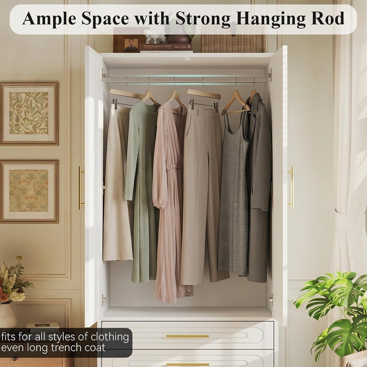 4 Doors Armoire Wardrobe Closet with Drawer & Doors, 71 inch Tall Wardrobe