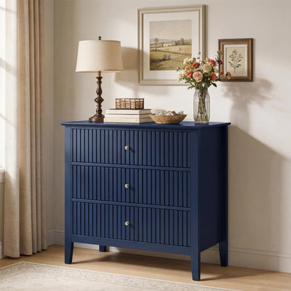 RoyalCraft 6 Drawer Dresser, Fluted Modern Wood Chest of Drawers, Long Dresser for Bedroom TV Stand Storage Cabinet for Living Room, Blue