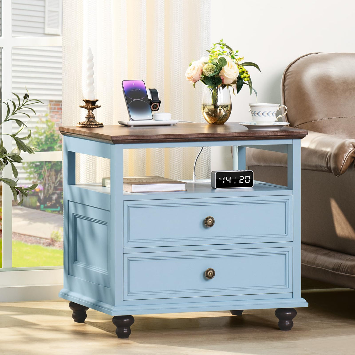 Joaxswe 24" Wide Farmhouse Night Stand Set of 2,Large End Table with 3 Drawers & Metal Handle,Wood Dresser for Bedroom,Bed Side Table Chest of Drawers Cabinet,Natural Nightstand for Living Room,Closet