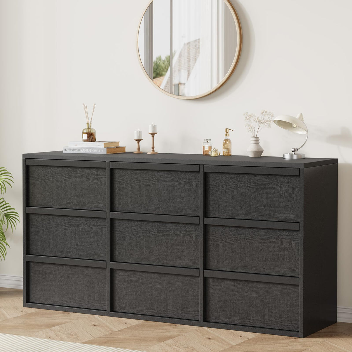 Garvee 9 Drawer Dresser for Bedroom, 59" Wide Modern Dressers & Chest of Drawers with Large Storage, Wooden Dresser Organizer Closet for Living Room, Entryway, Nursery, Walnut