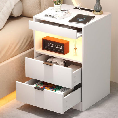 Yusong RGB LED Nightstand with Charging Station, Black