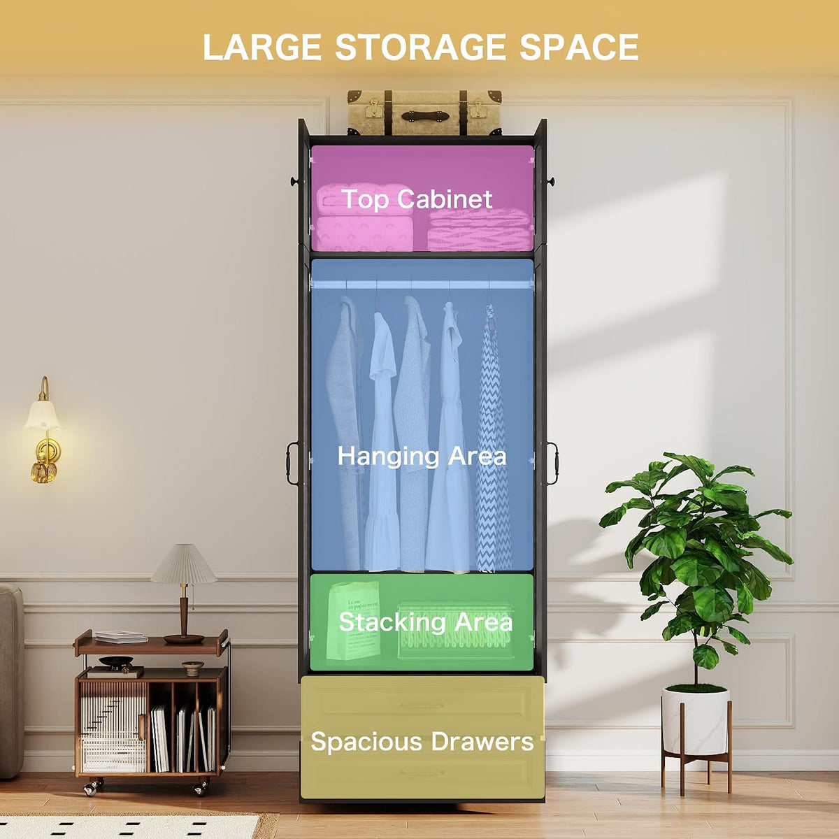 Black Armoire Wardrobe Closet with 2 Drawers: 89" H x 31.5" W