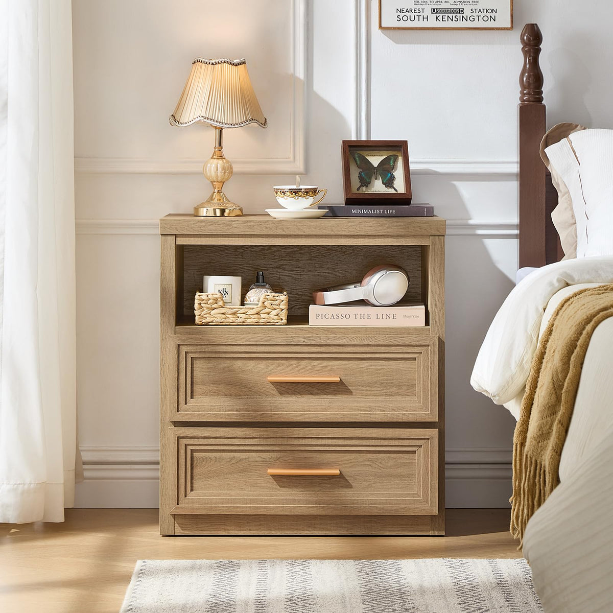 RWYHG 55.1" Wide Farmhouse 6 Drawers Dresser for Bedroom, Light Walnut