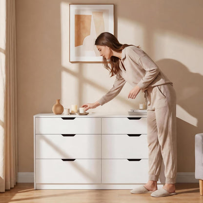 YESHOMY Dresser for Bedroom, 47.2" Modern Wood Chest with 6 Drawers, White