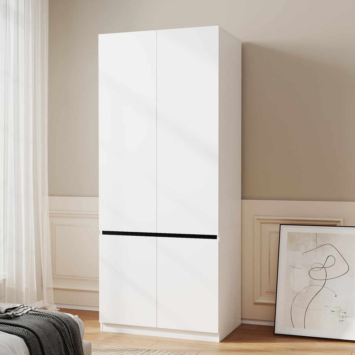 White Armoire Wardrobe Closet with 4 Doors, 75" Tall x 63" Wide