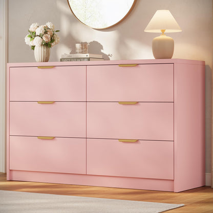 MapleGrace 53" Wide 6 Drawer Dresser for Bedroom, Modern Simple Wood Dresser Chest of Drawers Closet Store Organizer for Living Room, Hallway (White, 15.4" D x 53.1" W x 30.9" H (6 Drawers))