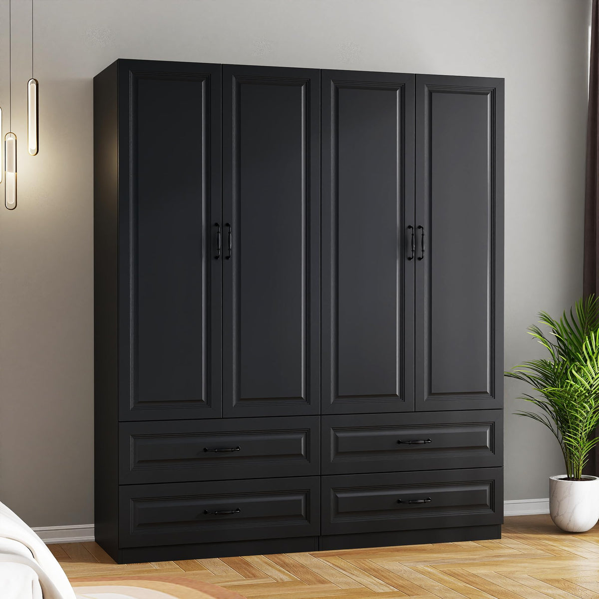 Black Wardrobe Closet with 9 Drawers and 6 Doors, 75" H x 95" W