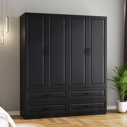 Black Wardrobe Closet with 9 Drawers and 6 Doors, 75" H x 95" W