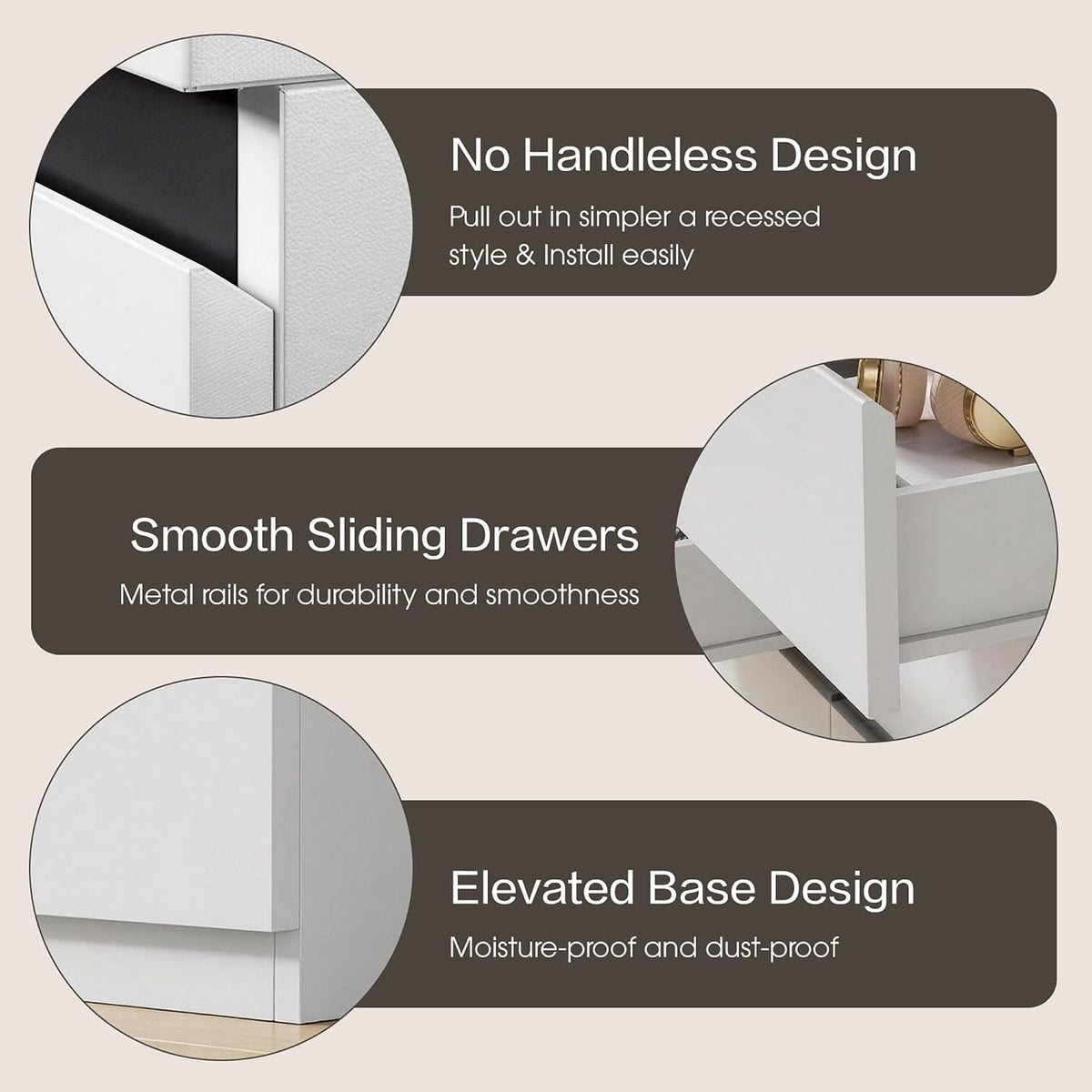 47" Modern 3 Door Wardrobe Closet with 2 Drawers & Hanging Rod, White+Black