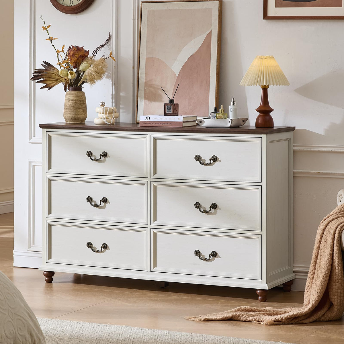 Joaxswe 24" Wide Farmhouse Night Stand Set of 2,Large End Table with 3 Drawers & Metal Handle,Wood Dresser for Bedroom,Bed Side Table Chest of Drawers Cabinet,Natural Nightstand for Living Room,Closet