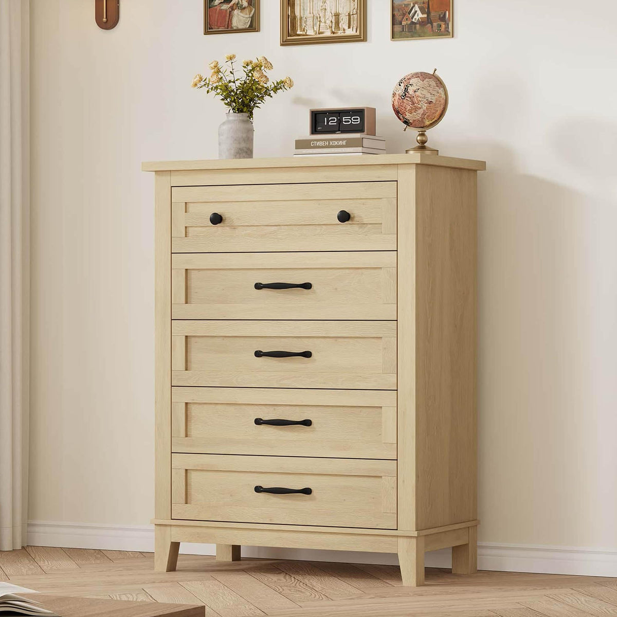 GarveeHome 6 Dresser for Bedroom, 47 in Wide Drawer Dresser with Storage Freestanding, Wooden Closet Storage Chest for Living Room, Bedroom, Entryway, Ash Grey