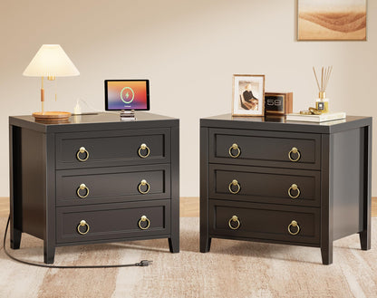 Huuger Paint Night Stand with Charger Station, 3 Drawer Nightstand Set of 2
