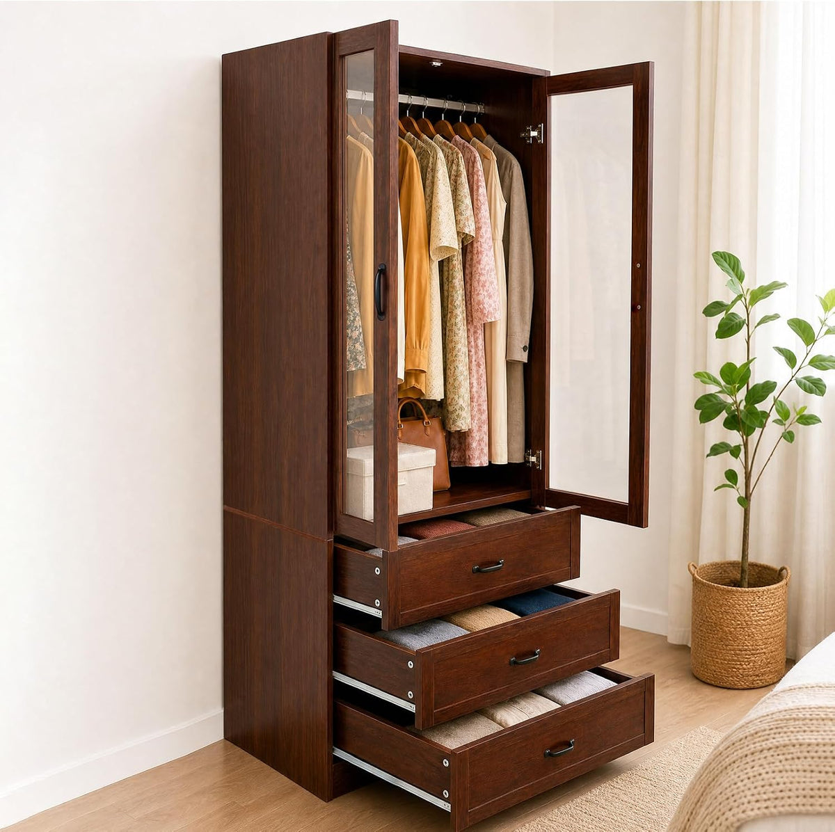 Garvee 71'' Armoire Wardrobe Closet with 3Drawers,Farmhouse Wardrobe Closet