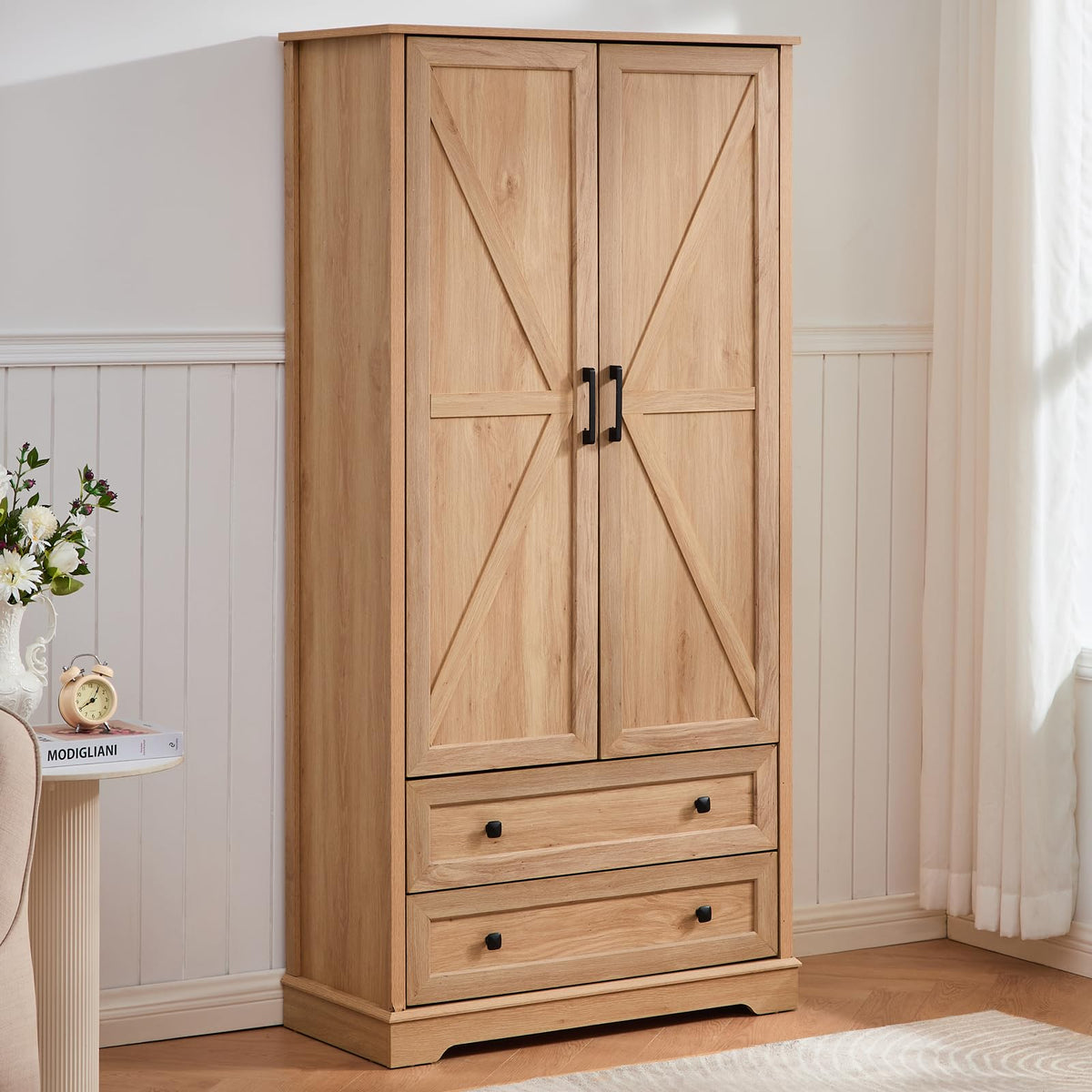 SOOWERY Farmhouse Dresser for Bedroom, Tall Chest of Drawers, Dark Cherry