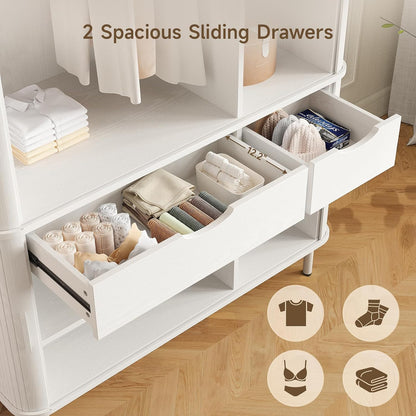 Armoire Wardrobe Closet with Sliding Doors, 71" Bedroom Armoires, White