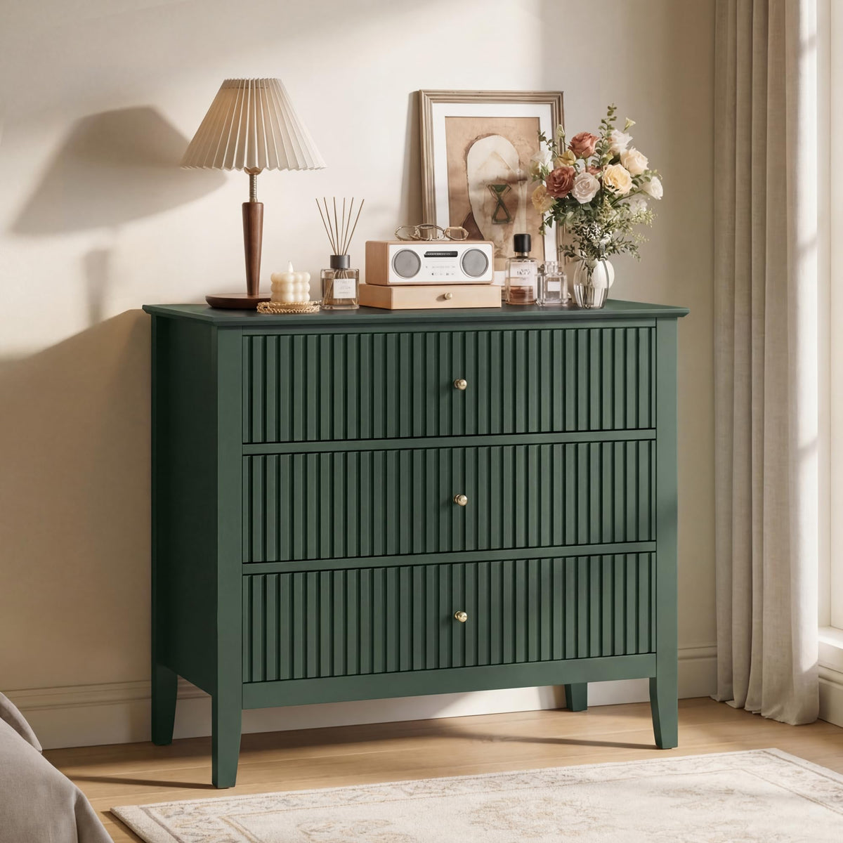 RoyalCraft 6 Drawer Dresser, Fluted Modern Wood Chest of Drawers, Long Dresser for Bedroom TV Stand Storage Cabinet for Living Room, Blue