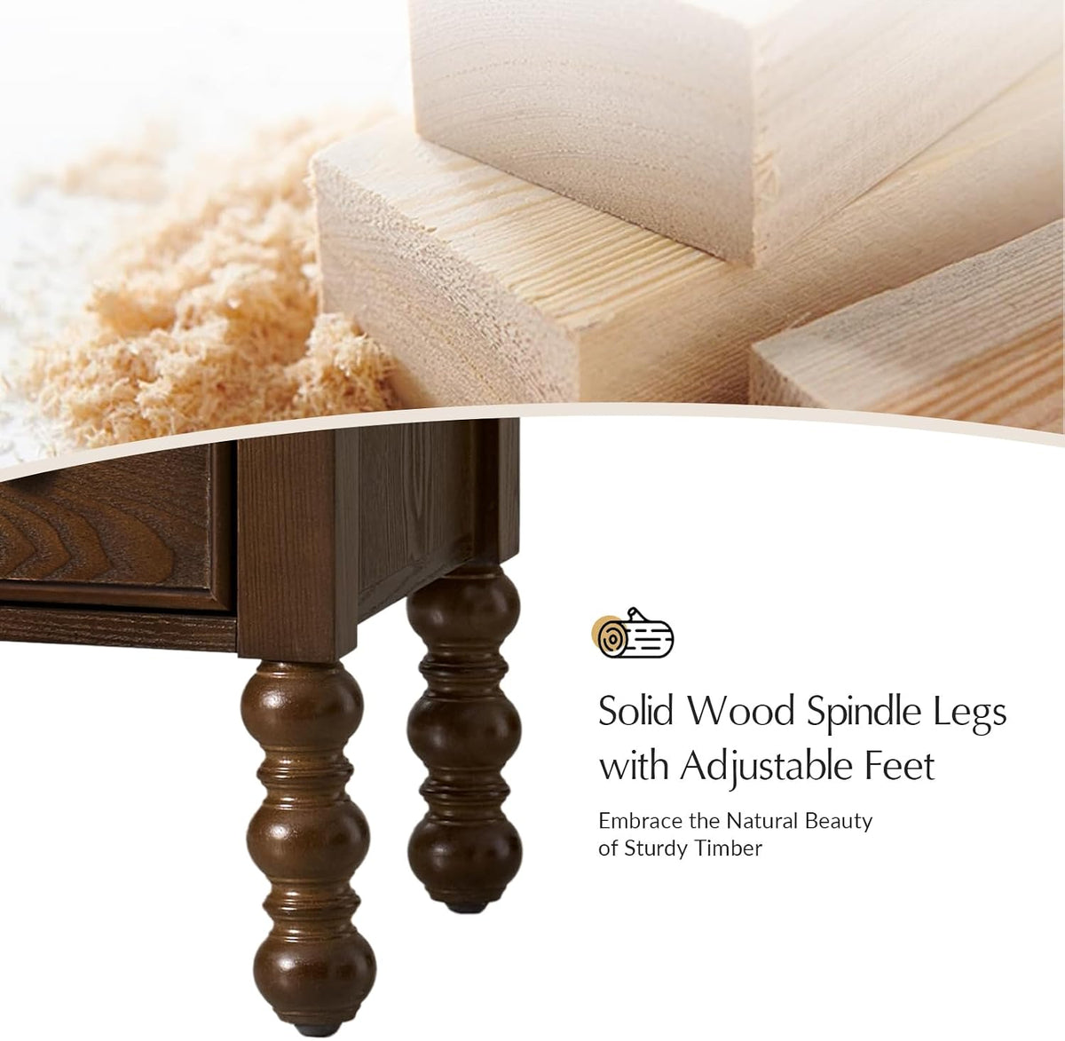 HULALA HOME 26" End Tables Set of 2 with Charging Station, Transitional 2 Drawer Wood Endtables with Pull-Out Shelf and Open Storage Space, Large Side Tables with Solid Wood Spindle Legs, Walnut