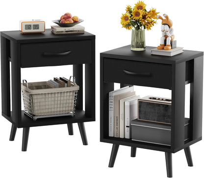 GYIIYUO 24" H Nightstands Set of 2 with Fabric Drawer, Dark Rustic Brown