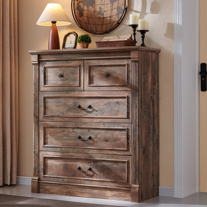 Aitjunz Farmhouse 46" Tall 5 Drawers Dresser for Bedroom, Antique White