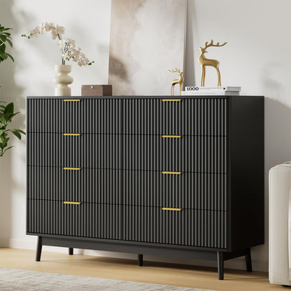 LYNSOM 55" Wide Fluted Dresser for Bedroom with 6 Drawer, Modern Chest of Drawers with Curved Profile Design and Metal Handles, Wood Dresser TV Stand & Storage Organizer for Living Room, Walnut