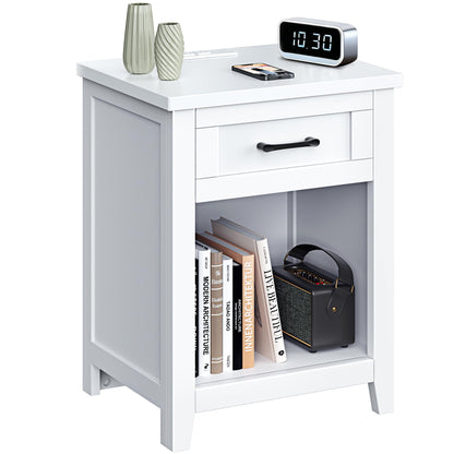Decofy Farmhouse Nightstand Set of 2 with Charging Station, Walnut
