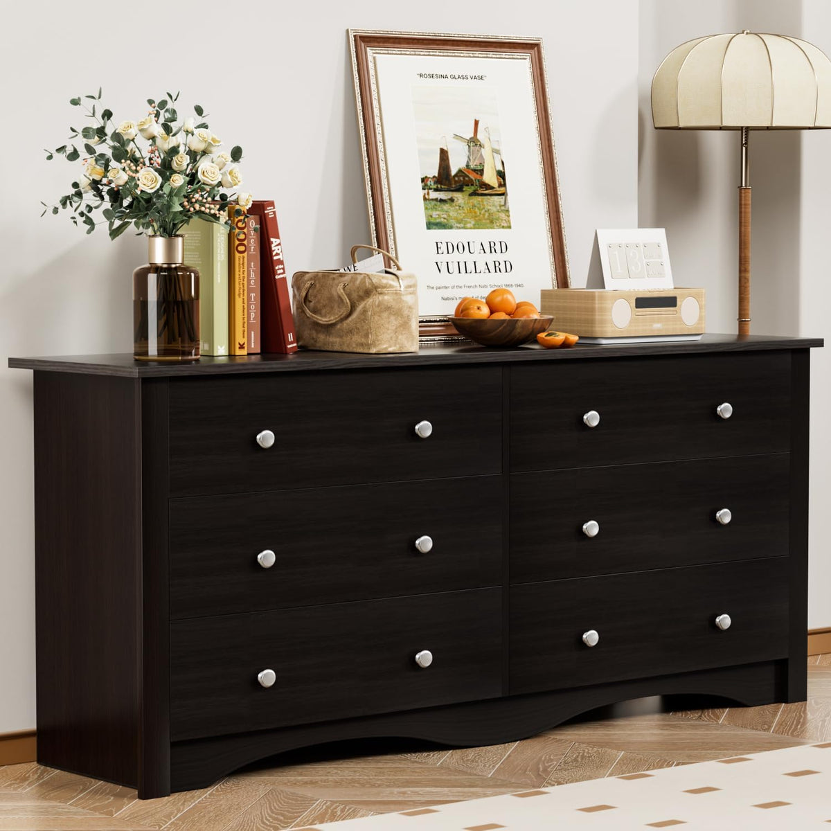 YESHOMY White Wood Dresser with 6 Drawer, 47.2" Chest of Drawers