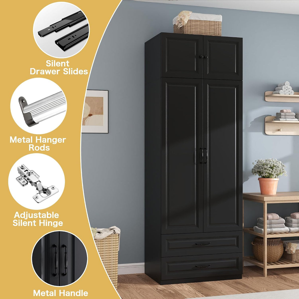 Black Armoire Wardrobe Closet with 2 Drawers: 89" H x 31.5" W