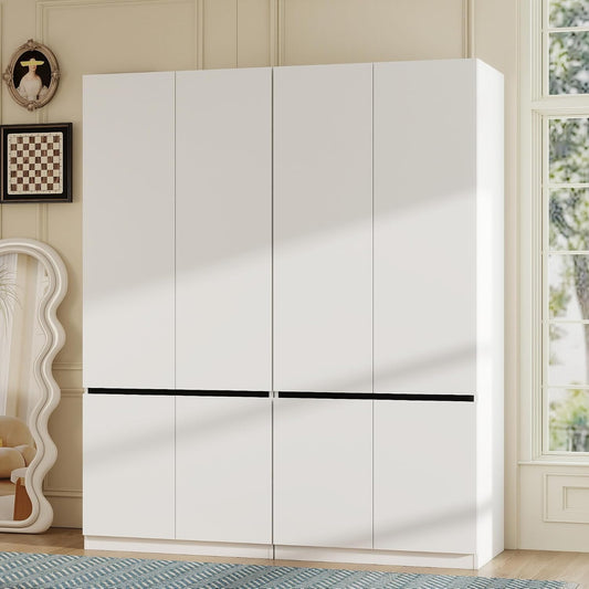 White Armoire Wardrobe Closet with 4 Doors, 75" Tall x 63" Wide