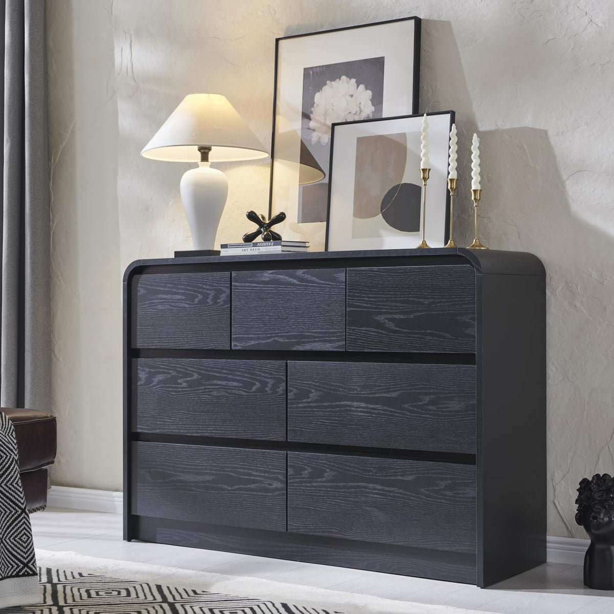 Aitjunz Modern 7 Drawers Dresser for Bedroom, 55" Tall Dresser, Natural Oak